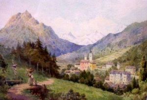 Continental Valley Landscape With Figures And Town In Distance by George Herbert Baker