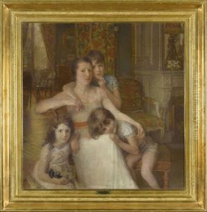 Madame Lionel-dupont Et Ses Trois Enfants Dans Le Salon Du Chateau De Varieca, 1936 Madame Lionel-dupont Et Ses Trois Enfants Dans Le Salon Du Chateau De Varieca, 1936