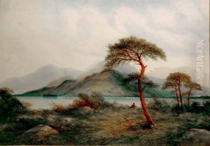 Scottish Lochscene With Fisherman And Wind Blown Pine