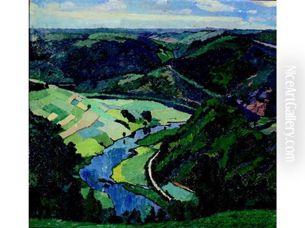 Ariel View Of A River And Rolling Green Landscape - view 1