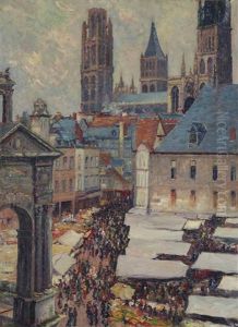 Place Du Marche A Rouen by Narcisse Guilbert