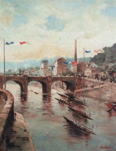 Course D'avirons Sur La Riviere Pavoisee by Narcisse Guilbert