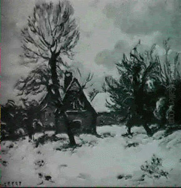 Vieille Ferme Sous La Neige Aux Environs De Rouen - view 1