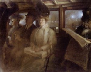 Voyageurs Dans L'omnibus A La Tombee De La Nuit