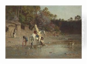 On The Bank Of The El Kantara River by Gustave Achille Guillaumet