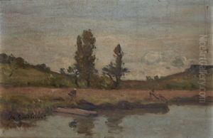 Femme Au Bord D'un Etang by Gustave Achille Guillaumet