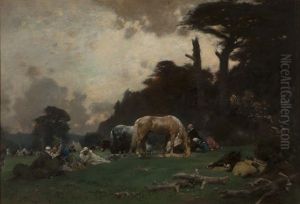 Arab Horsemen At Rest by Gustave Achille Guillaumet