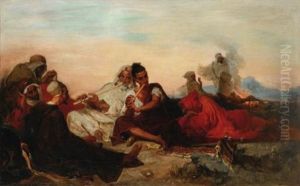 Les Joueurs De Flute Au Bivouac, Algerie by Gustave Achille Guillaumet