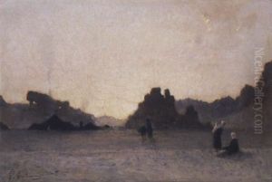 Campement Arabe Au Coucher Du Soleil by Gustave Achille Guillaumet