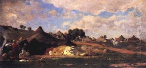 Beduinenlager In Hugeliger Landschaft by Gustave Achille Guillaumet