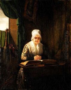 Interieur Mit Alterer Frau Beim Lesen Der Bibel by Amile-Ursule Guillebaud