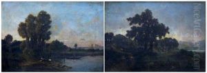 Chemin Anime Et Bord De Lac A La Barque (pair)