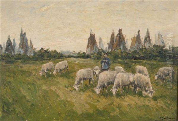 Le Berger Et Ses Moutons Sur La Cote - view 1
