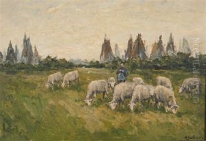 Le Berger Et Ses Moutons Sur La Cote by Jean Baptiste Antoine Guillemet