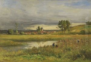 Landschaft Mit Dorf Und Fluss Landschaft Mit Dorf Und Fluss