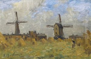 Sommerliches Feld Mit Windmuhlen Sommerliches Feld Mit Windmuhlen