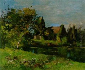 Landschaft Mit See Und Kirche Landschaft Mit See Und Kirche