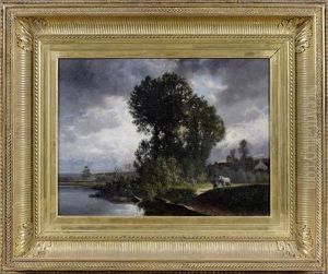 Paysage Avec Cheval Mene A L'etang by Alexandre Marie Guillemin