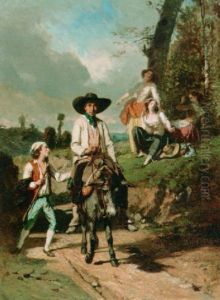 The Miller And His Son On Their Way To The Market by Alexandre Marie Guillemin