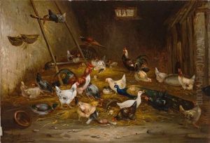 Blick Auf Zahlreiches Federvieh In Einem Stall by Claude Guilleminet