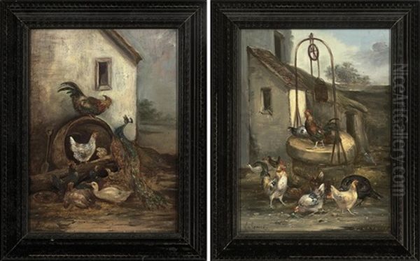 Poultry At The Well (+ A Farmyard Dispute; Pair) - view 1