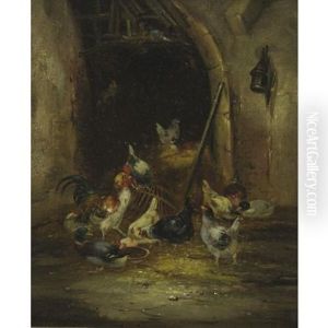 In The Poultry Yard (+ Another, Oil On Canvas Laid On Masonite, Smaller; Pair) by Claude Guilleminet