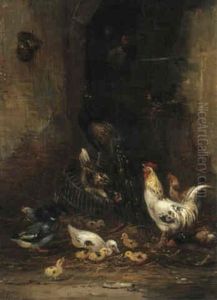 Stallinneres Mit Pfau, Enten Und Huhnern