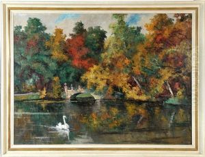 Parklandschaft Des Nymphenburger Schlosses In Munchen Mit Schwimmendem Schwan