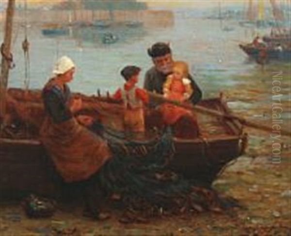 A Bretagne Scene With A Fisherman And His Family - view 1