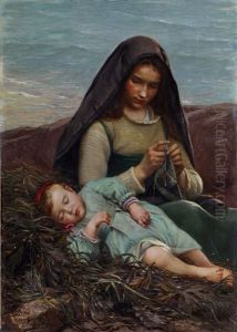 Mere Et Enfant Au Bord De La Mer