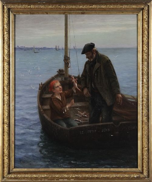 Boy And Older Man Fishing In A Harbor - view 1