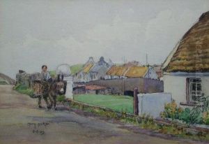 A Young Boy Riding A Donkey In An Irish Village by Mary Baker