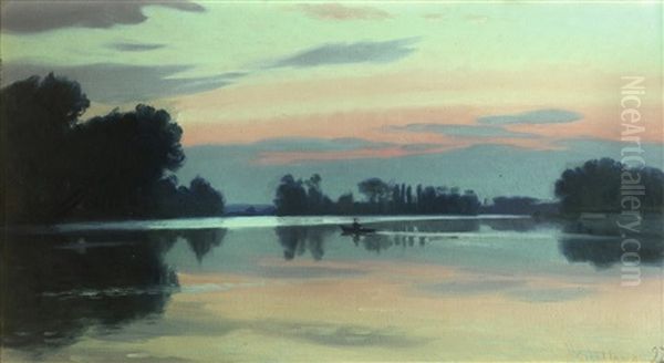 Fisherman On A River At Dawn - view 1