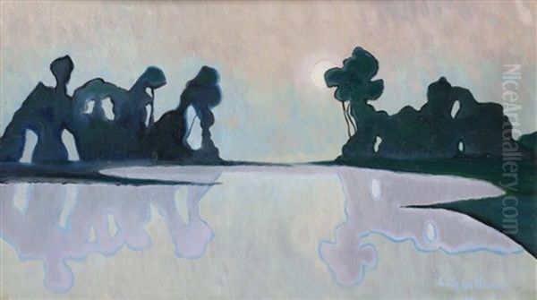 Paysage Lacustre Au Clair De Lune - view 1