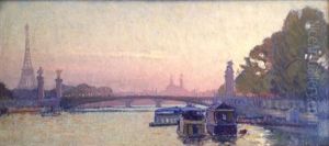 Vue De La Tour Eiffel, Quai De Seine Et Pont De Paris