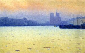 La Seine Et Notre Dame De Paris Au Coucher Du Soleil by Charles Victor Guilloux