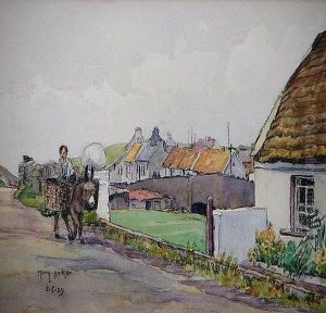 Irish Village Scene With Figures by Mary Baker
