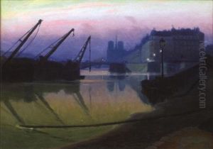 Paris, Notre-dame Et La Seine Au Crepuscule by Charles Victor Guilloux