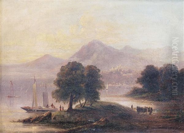 Kustenlandschaft Mit Schiffen Und Stadtsilhouette - view 1
