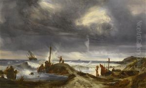 La Greve Animee Par Temps D'orage by Antoine Guindrand