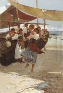Chicas Bailando Junto Al Mar by Anselmo Guinea y Ugalde
