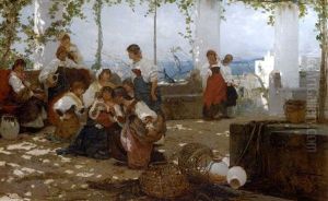 Women On A Terrace, Capri by Anselmo Guinea y Ugalde