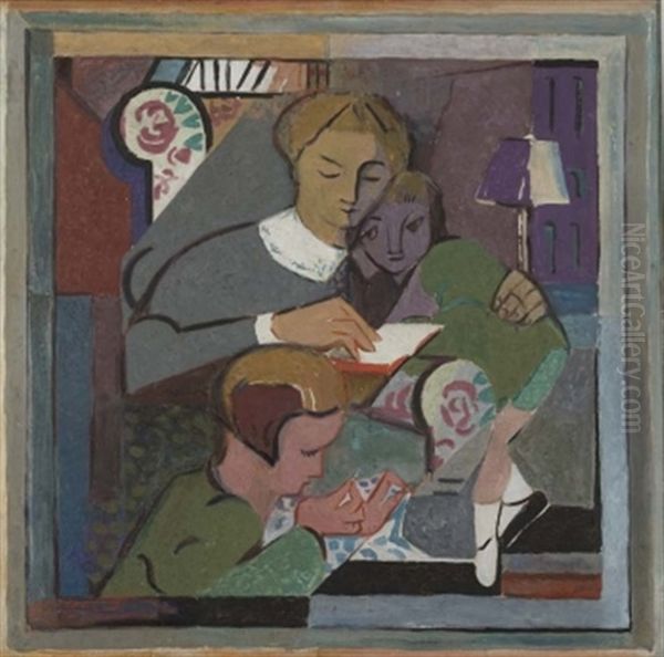 A Mothers Reading, With Children Listening And Sewing - view 1