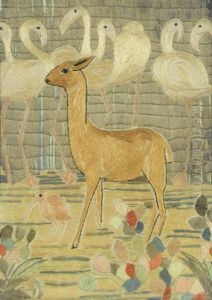 Young Fawn With Pink Flamingoes (+ Another; 2 Works) by May Guinness