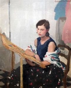 Spanish Woman Seated At A Tapestry Loom