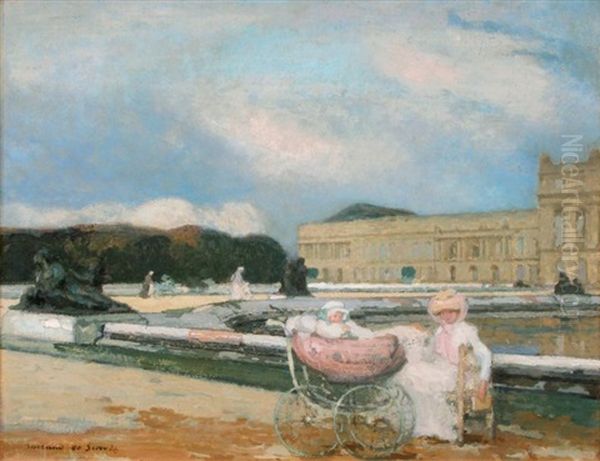 Jeune Femme Et Son Bebe Dans Le Parc Du Chateau De Versailles - view 1