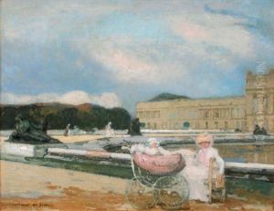 Jeune Femme Et Son Bebe Dans Le Parc Du Chateau De Versailles by Lucien Victor Guirand De Scevola
