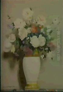 Nature Morte Aux Fleurs Rouges Et Roses by Lucien Victor Guirand De Scevola