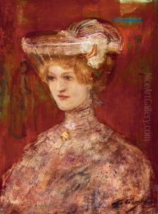 Woman With Veil (woman In A Hat With Veil) by Lajos Gulacsy