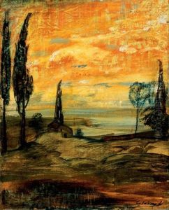 Naplemente Italiai Tajban (sunset In Italian Landscape) by Lajos Gulacsy